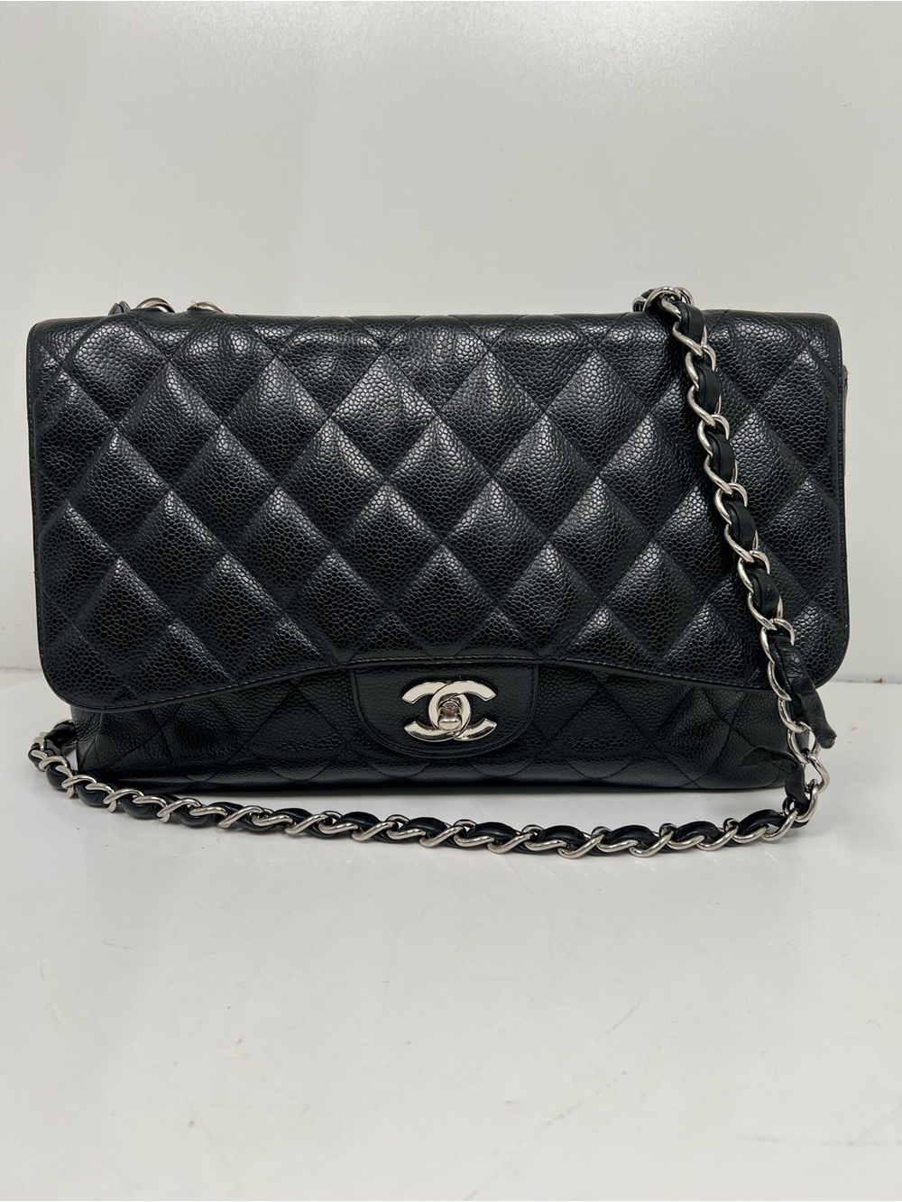 Chanel Classic Flap Bag Jumbo Black Caviar Silver